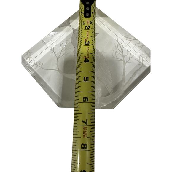 Vintage M. COX Reverse Carved Owl Lucite Cube Sculpture Paperweight Signed - Picture 10 of 11